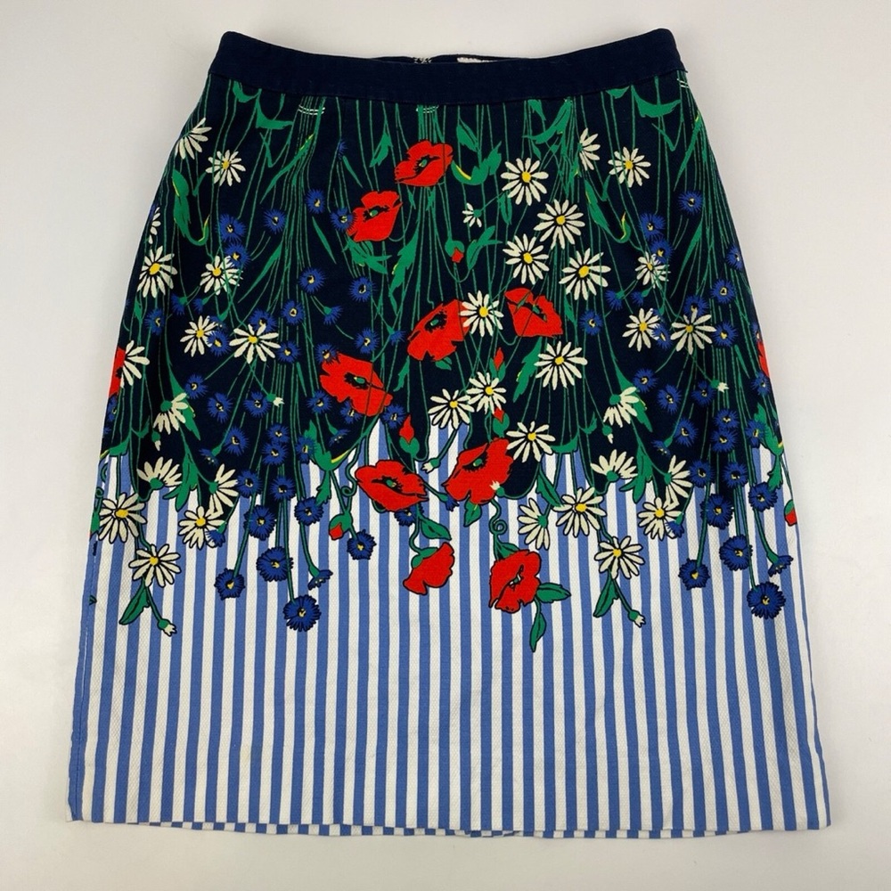 Anthropologie Floral Stripe Midi Skirt in Navy, Red, Green, White